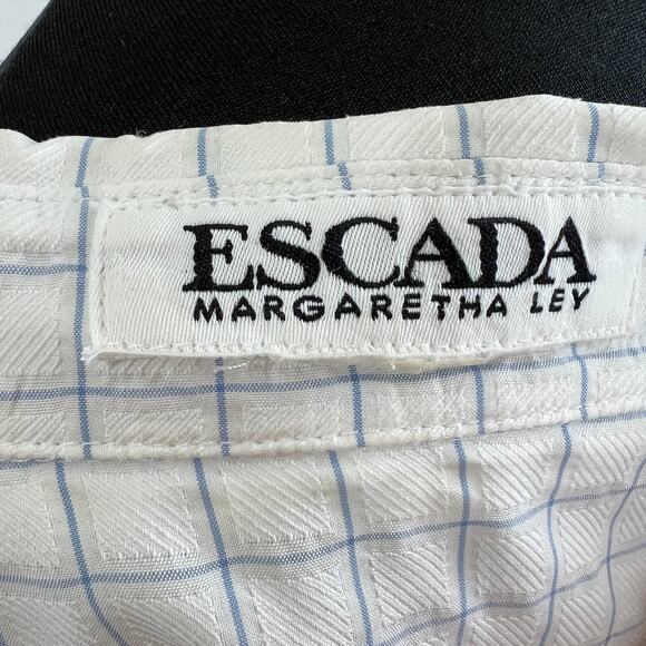 VINTAGE Escada White Blue Check Long Sleeve Button-Down Women's Cotton Shirt S - Picture 9 of 11